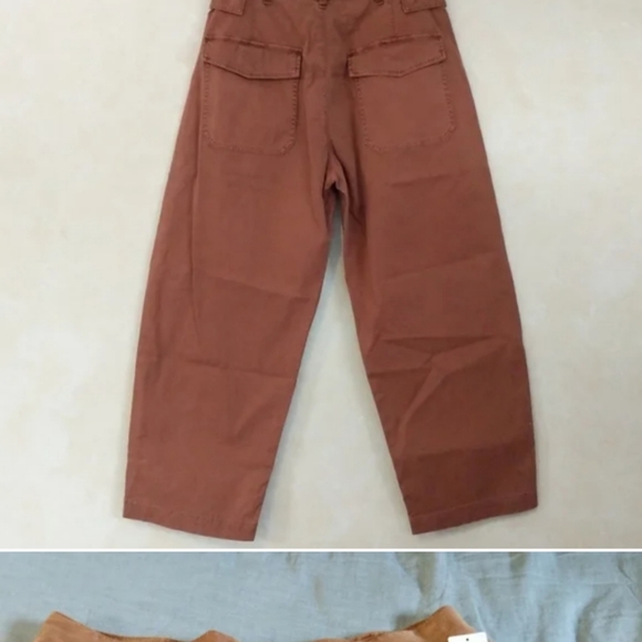 Agolde Mari Oversized Twill Utility Cargo Pants Caramel Brown Carpenter - Picture 2 of 7